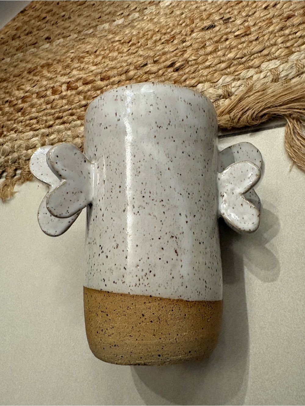2/$15: Handmade Speckled White and Tan Ceramic Vase